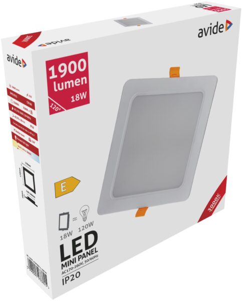 Avide LED Beépíthető Négyzetes Mennyezeti Lámpa Műanyag 18W WW 3000K | BR (SKU:ACRPWW-S-18W-PC) LED panelek