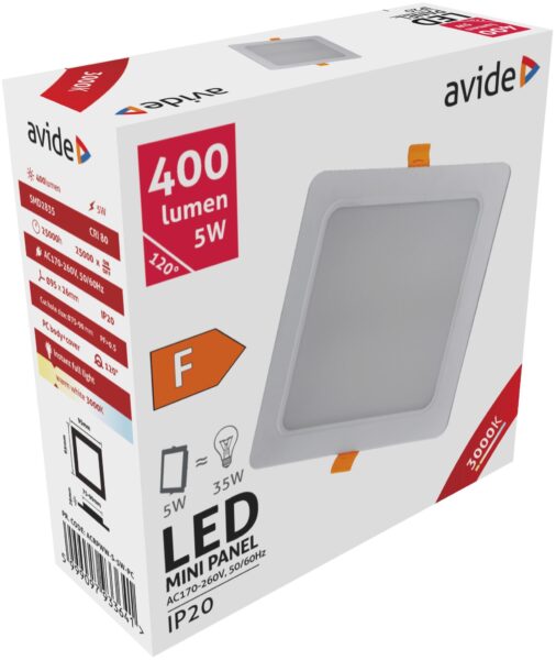 Avide LED Beépíthető Négyzetes Mennyezeti Lámpa Műanyag 9W WW 3000K | BR (SKU:ACRPWW-S-9W-PC) Négyzetes