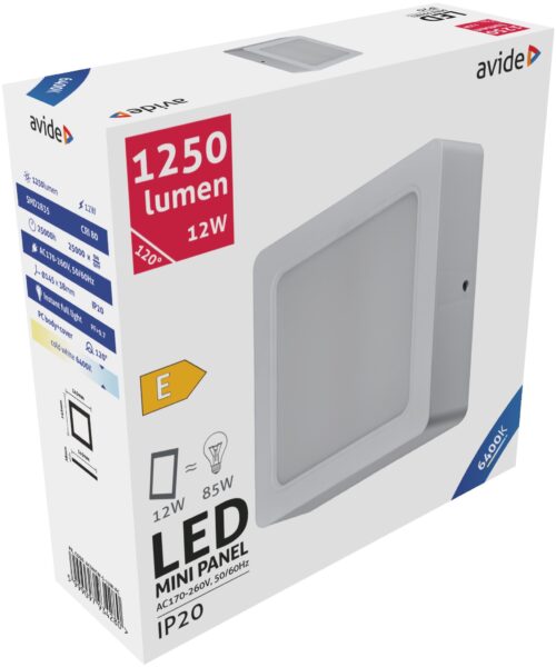 Avide LED Falra Szerelhető Négyzetes Mennyezeti Lámpa Műanyag 12W CW 6400K | BR (SKU:ACSMCW-S-12W-PC) LED panelek