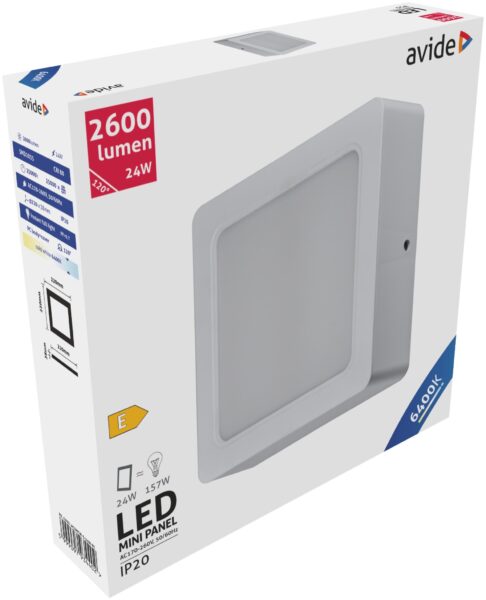 Avide LED Falra Szerelhető Négyzetes Mennyezeti Lámpa Műanyag 24W CW 6400K | BR (SKU:ACSMCW-S-24W-PC) LED panelek Avide LED Falra Szerelhető Négyzetes Mennyezeti Lámpa Műanyag 24W CW 6400K | BR (SKU:ACSMCW-S-24W-PC) LED panelek