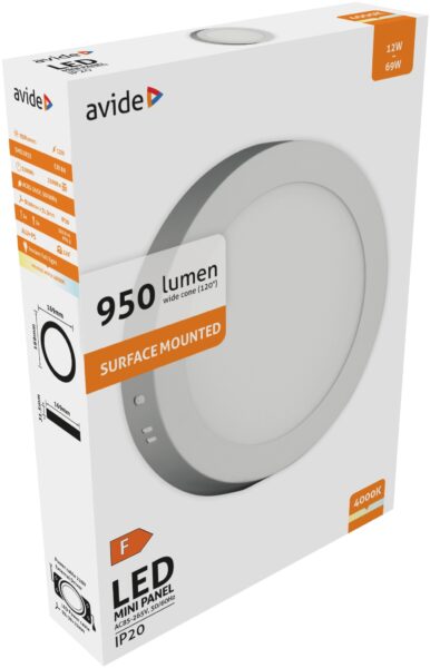 Avide LED Falra Szerelhető Kerek Mennyezeti Lámpa ALU 12W NW 4000K | BR (SKU:ACSMNW-R-12W-ALU) LED panelek