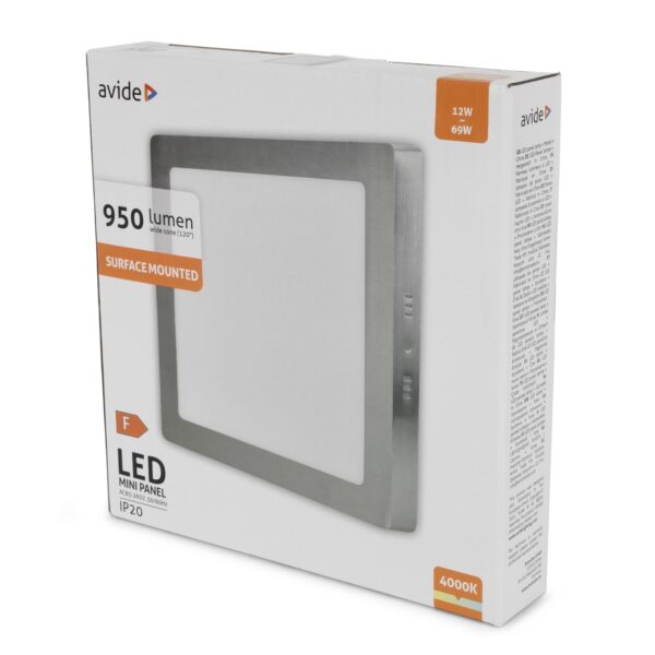 Avide LED Falra Szerelhető Négyzetes Mennyezeti Lámpa ALU Szatén Nikkel 12W NW 4000K | BR (SKU:ACSMNW-S-12W-ALU-SN) Négyzetes