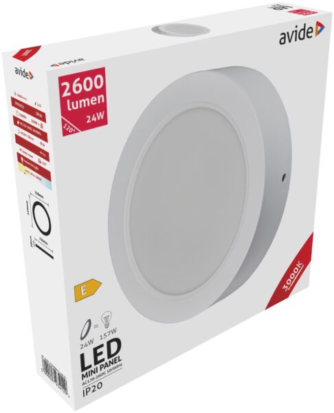 Avide LED Falra Szerelhető Kerek Mennyezeti Lámpa Műanyag 24W WW 3000K | BR (SKU:AMSPWW-R-24W-PC) Kerek