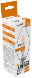 Avide LED Filament Candle 5.9W E14 NW 4000K Fényerőszabályozható | BR (SKU:ADLFC14NW-5.9W) Gyertya