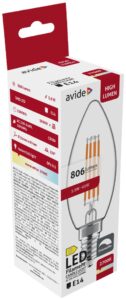 Avide LED Filament Candle 5.9W E14 WW 2700K Fényerőszabályozható | BR (SKU:ADLFC14WW-5.9W) Gyertya