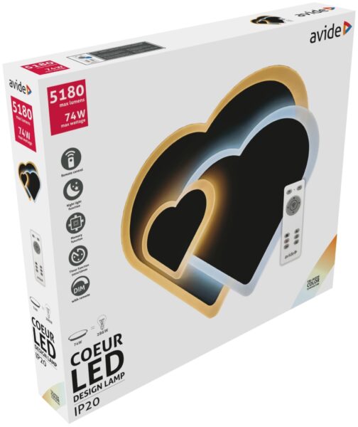 Avide Design Mennyezeti Lámpa Coeur 74W(37+37) RF Távirányítóval *Sérült csomagolás* | BR (SKU:ADO3S-74W-COE-2.4G-SCS) Mennyezeti lámpák