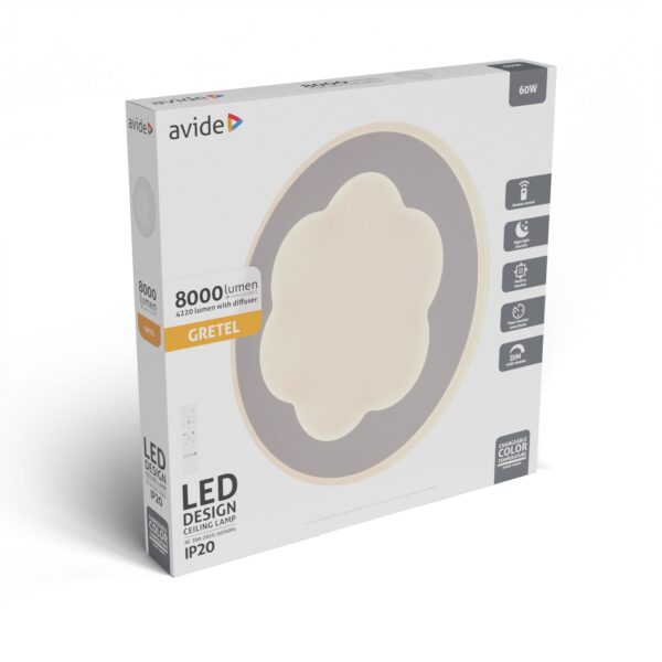 Avide Design Mennyezeti Lámpa Gretel 60W RF Távirányítóval | BR (SKU:ADO3S-GRE-2.4G) Mennyezeti