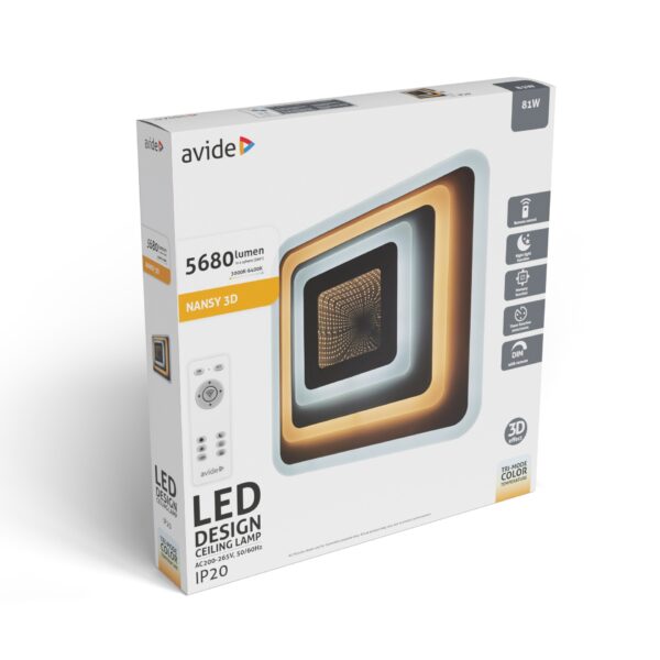 Avide Design Mennyezeti Lámpa Nansy-3D 81W(40,5+40,5) RF Távirányítóval | BR (SKU:ADO3S-NAN3D-2.4G) Mennyezeti Avide Design Mennyezeti Lámpa Nansy-3D 81W(40,5+40,5) RF Távirányítóval | BR (SKU:ADO3S-NAN3D-2.4G) Mennyezeti