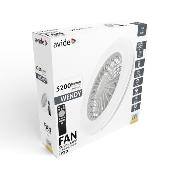 Avide Mennyezeti lámpa ventilátorral Wendy csillaghatással, 2x24W+15W motor, távirányítóval | BR (SKU:AFCLCCT-48W-15W-W) Egyéb