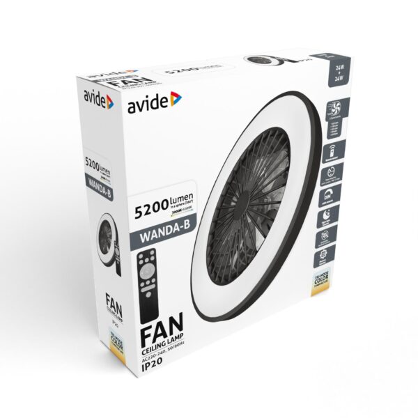 Avide Mennyezeti lámpa ventilátorral Wanda fekete, 2x24W+15W motor, távirányítóval | BR (SKU:AFCLCCT-48W-15W-WAB) Egyéb