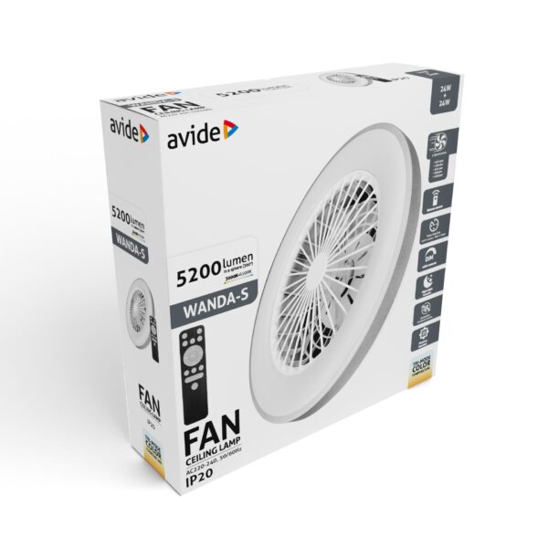 Avide Mennyezeti lámpa ventilátorral Wanda ezüst, 2x24W+15W motor, távirányítóval *Sérült Csomagolás* | BR (SKU:AFCLCCT-48W-15W-WAS-SCS) Ventillátoros Avide Mennyezeti lámpa ventilátorral Wanda ezüst, 2x24W+15W motor, távirányítóval *Sérült Csomagolás* | BR (SKU:AFCLCCT-48W-15W-WAS-SCS) Ventillátoros