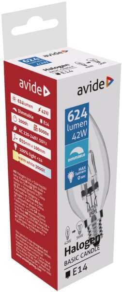 Avide Halogén Candle 42W E14 2000h | BR (SKU:AHC14WW-42W) Halogén izzók Avide Halogén Candle 42W E14 2000h | BR (SKU:AHC14WW-42W) Halogén izzók