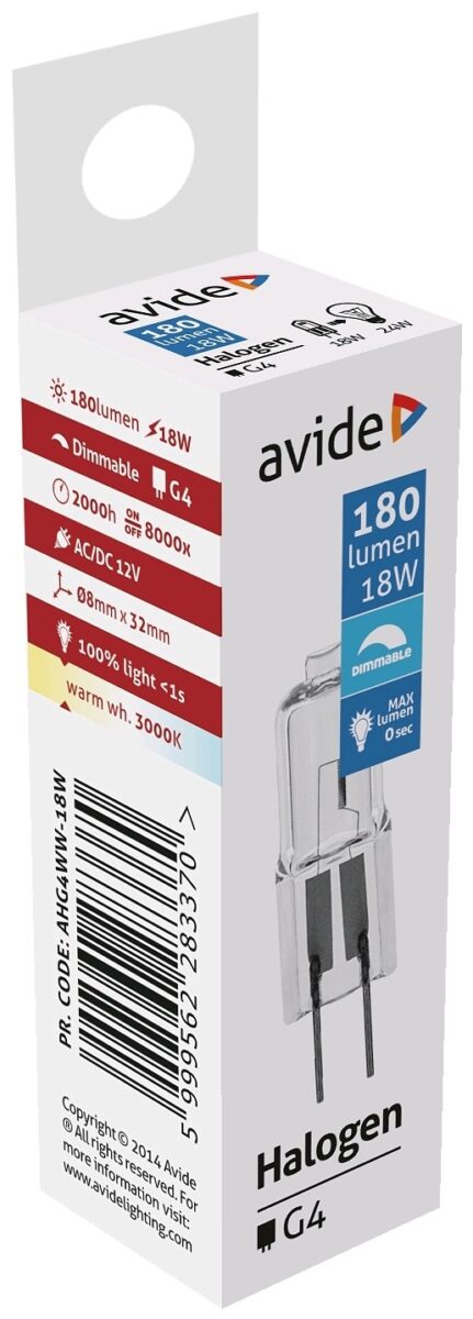 Avide Halogén G4 18W 2000h | BR (SKU:AHG4WW-18W) Kapszula