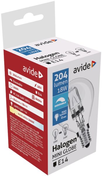 Avide Halogén Classic Mini 18W E14 2000h | BR (SKU:AHMG14WW-18W) Halogén izzók Avide Halogén Classic Mini 18W E14 2000h | BR (SKU:AHMG14WW-18W) Halogén izzók