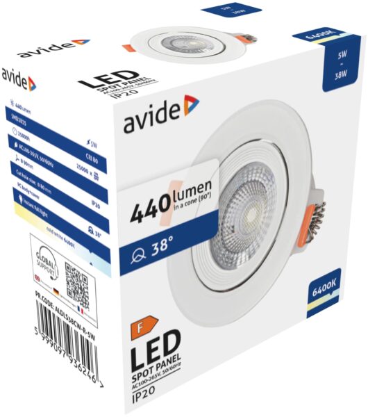 Avide LED Beépíthető Spot 38° Kerek 5W CW 6400K | BR (SKU:ALDLS38CW-R-5W) Spotlámpák Avide LED Beépíthető Spot 38° Kerek 5W CW 6400K | BR (SKU:ALDLS38CW-R-5W) Spotlámpák