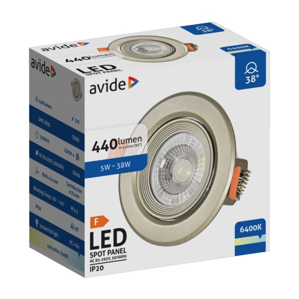 Avide LED Beépíthető Spot 38° Kerek Szatén 5W CW 6400K | BR (SKU:ALDLS38CW-R-5W-S) LED-es