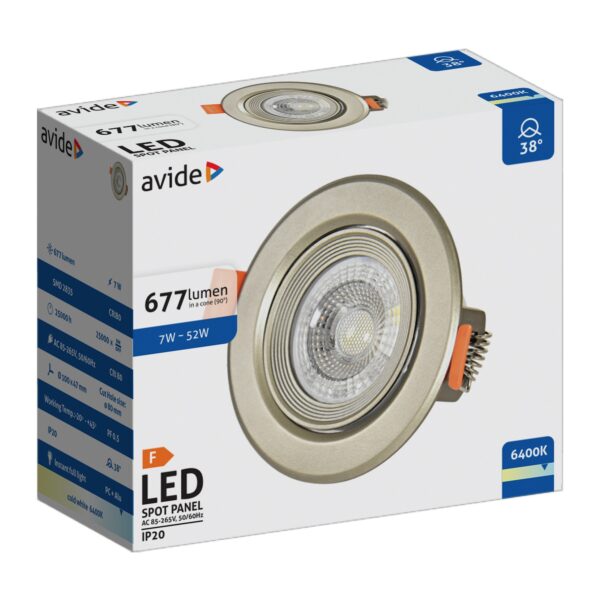 Avide LED Beépíthető Spot 38° Kerek Szatén 7W CW 6400K | BR (SKU:ALDLS38CW-R-7W-S) Egyéb