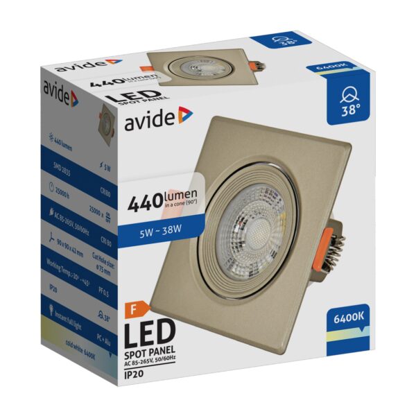 Avide LED Beépíthető Spot 38° Négyzetes Szatén 5W CW 6400K | BR (SKU:ALDLS38CW-S-5W-S) Egyéb