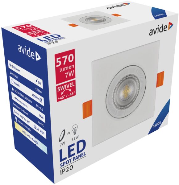 Avide LED Beépíthető Spot 38° Négyzetes 7W CW 6400K | BR (SKU:ALDLS38CW-S-7W) Spotlámpák