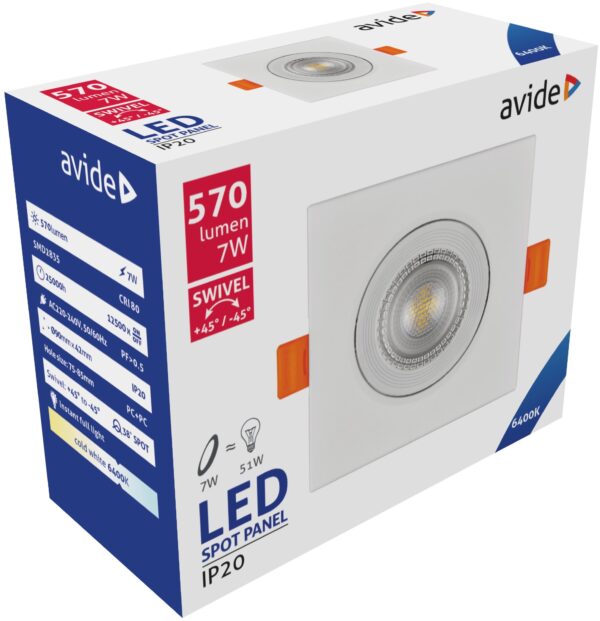 Avide LED Beépíthető Spot 38° Négyzetes 7W CW 6400K | BR (SKU:ALDLS38CW-S-7W) LED-es