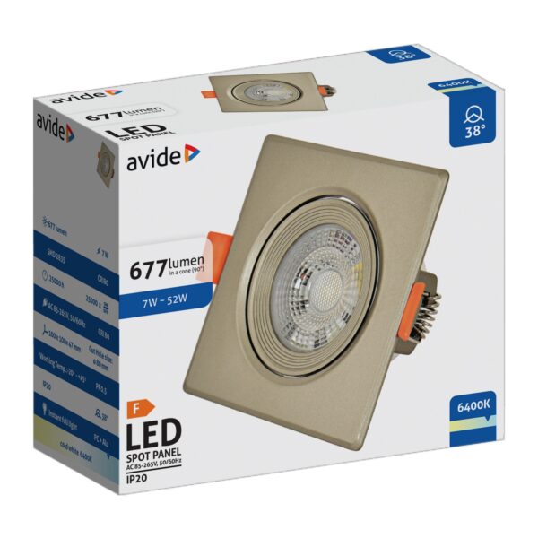 Avide LED Beépíthető Spot 38° Négyzetes Szatén 7W CW 6400K | BR (SKU:ALDLS38CW-S-7W-S) Egyéb