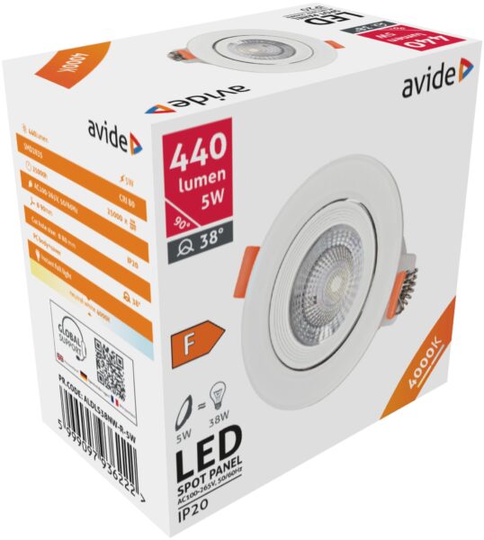 Avide LED Beépíthető Spot 38° Kerek 5W NW 4000K | BR (SKU:ALDLS38NW-R-5W) LED-es Avide LED Beépíthető Spot 38° Kerek 5W NW 4000K | BR (SKU:ALDLS38NW-R-5W) LED-es