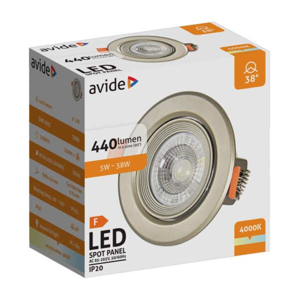 Avide LED Beépíthető Spot 38° Kerek Szatén 5W NW 4000K | BR (SKU:ALDLS38NW-R-5W-S) LED-es Avide LED Beépíthető Spot 38° Kerek Szatén 5W NW 4000K | BR (SKU:ALDLS38NW-R-5W-S) LED-es