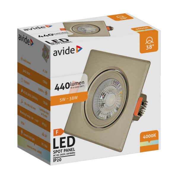 Avide LED Beépíthető Spot 38° Négyzetes Szatén 5W NW 4000K | BR (SKU:ALDLS38NW-S-5W-S) Egyéb