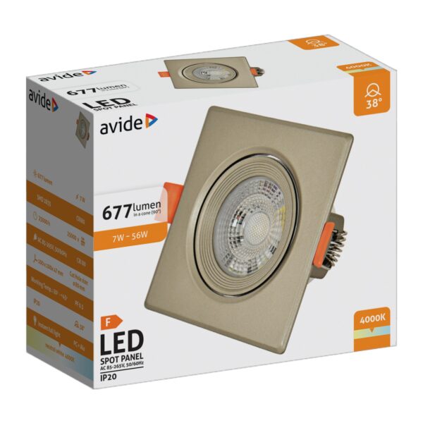 Avide LED Beépíthető Spot 38° Négyzetes Szatén 7W NW 4000K | BR (SKU:ALDLS38NW-S-7W-S) Egyéb