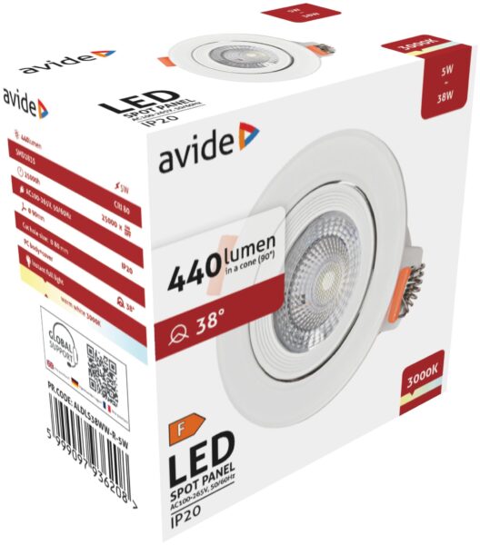 Avide LED Beépíthető Spot 38° Kerek 5W WW 3000K | BR (SKU:ALDLS38WW-R-5W) Spotlámpák
