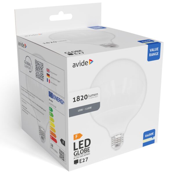 Avide Value LED G120 SMD Globe Opal E27 18W CW 6400K | BR (SKU:ALG120-E27-CW-18W) Gömb