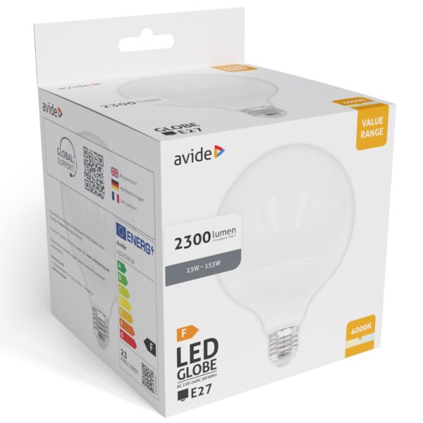 Avide Value LED G120 SMD Globe Opal E27 23W NW 4000K | BR (SKU:ALG120-E27-NW-23W) Gömb