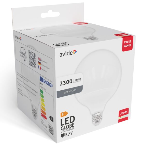 Avide Value LED G120 SMD Globe Opal E27 23W WW 3000K | BR (SKU:ALG120-E27-WW-23W) Gömb