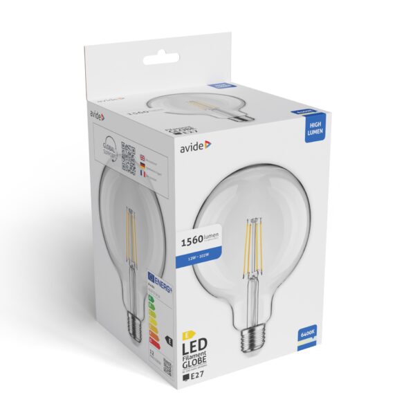 Avide Value LED G125 Filament Globe E27 12W CW 6400K | BR (SKU:ALG125F-E27-CW-12W) Speciális Avide Value LED G125 Filament Globe E27 12W CW 6400K | BR (SKU:ALG125F-E27-CW-12W) Speciális