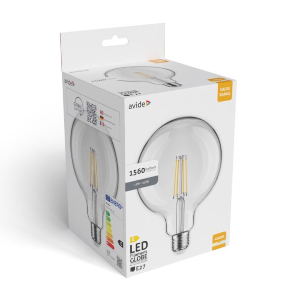 Avide Value LED G125 Filament Globe E27 12W NW 4000K | BR (SKU:ALG125F-E27-NW-12W) Speciális Avide Value LED G125 Filament Globe E27 12W NW 4000K | BR (SKU:ALG125F-E27-NW-12W) Speciális