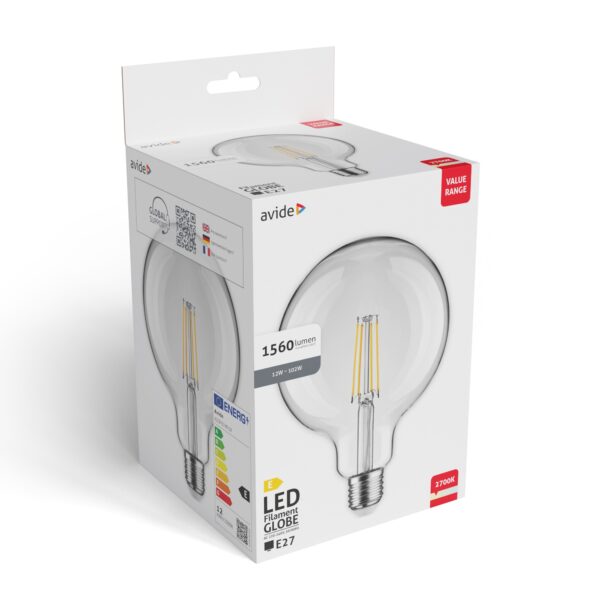 Avide Value LED G125 Filament Globe E27 12W WW 3000K | BR (SKU:ALG125F-E27-WW-12W) Speciális Avide Value LED G125 Filament Globe E27 12W WW 3000K | BR (SKU:ALG125F-E27-WW-12W) Speciális