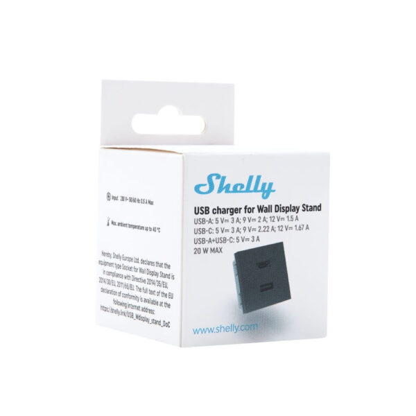 Shelly USB-A + USB-C töltő, kiegészítő modul az asztali tartóhoz, fekete Okosotthon FG3800235269664
