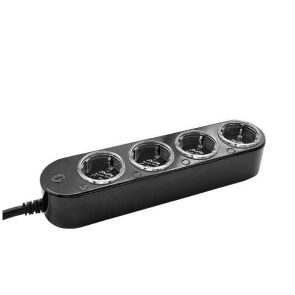 Shelly Power Strip 4 Gen4 –  okos konnektor elosztó négy aljzattal, fogyasztásmérős, Wi-Fi, Zigbee, Matter, fekete fogyasztásmérő|konnektor / elosztó FG3800238070564