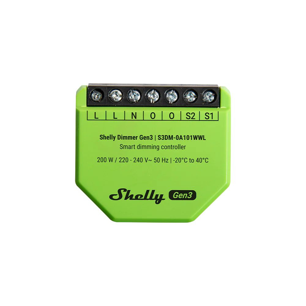 Shelly Dimmer Gen3 Wi-Fi + Bluetooth okos fényerőszabályzó / dimmer relémodul fényerőszabályzó|kapcsolórelé FG3800238070526 Shelly Dimmer Gen3 Wi-Fi + Bluetooth okos fényerőszabályzó / dimmer relémodul fényerőszabályzó|kapcsolórelé FG3800238070526
