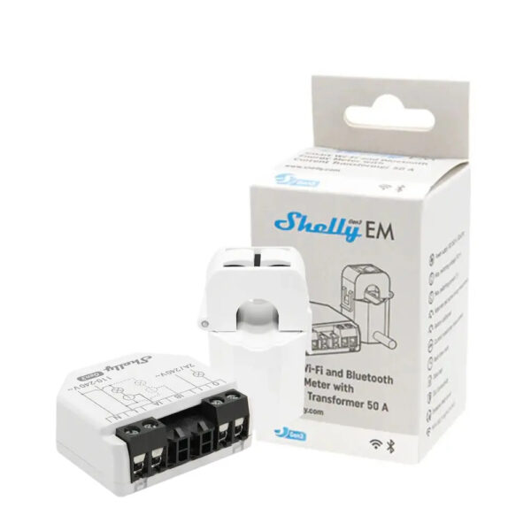 Shelly EM Gen3 egyfázisú, 2 áramkörös fogyasztásmérő modul, 1 db 50A áramváltóval fogyasztásmérő FG3800235261873 Shelly EM Gen3 egyfázisú, 2 áramkörös fogyasztásmérő modul, 1 db 50A áramváltóval fogyasztásmérő FG3800235261873