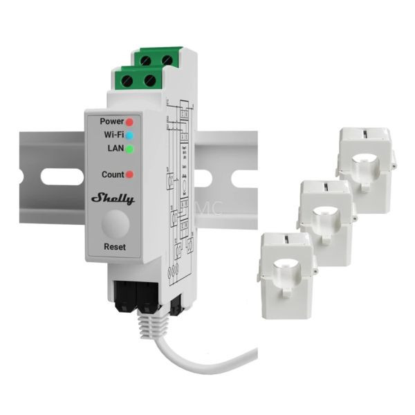 Shelly PRO 3EM-120A három fázisú, professzionális Wi-Fi + Ethernet fogyasztásmérő, 3 x 120A áramváltóval fogyasztásmérő FG3800235268100 Shelly PRO 3EM-120A három fázisú, professzionális Wi-Fi + Ethernet fogyasztásmérő, 3 x 120A áramváltóval fogyasztásmérő FG3800235268100