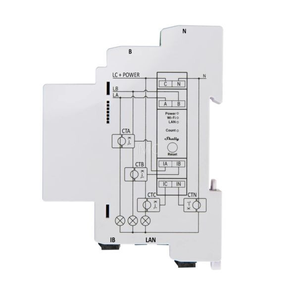 Shelly PRO 3EM-120A három fázisú, professzionális Wi-Fi + Ethernet fogyasztásmérő, 3 x 120A áramváltóval fogyasztásmérő FG3800235268100 Shelly PRO 3EM-120A három fázisú, professzionális Wi-Fi + Ethernet fogyasztásmérő, 3 x 120A áramváltóval fogyasztásmérő FG3800235268100
