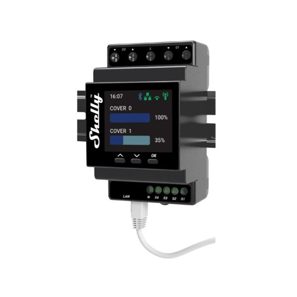 Shelly Pro 4PM Dual Cover – WiFi + Ethernet + Bluetooth modul 2 db motoros redőny vezérlésére, DIN-sínre szerelhető Okosotthon FG3800235268124 Shelly Pro 4PM Dual Cover – WiFi + Ethernet + Bluetooth modul 2 db motoros redőny vezérlésére, DIN-sínre szerelhető Okosotthon FG3800235268124