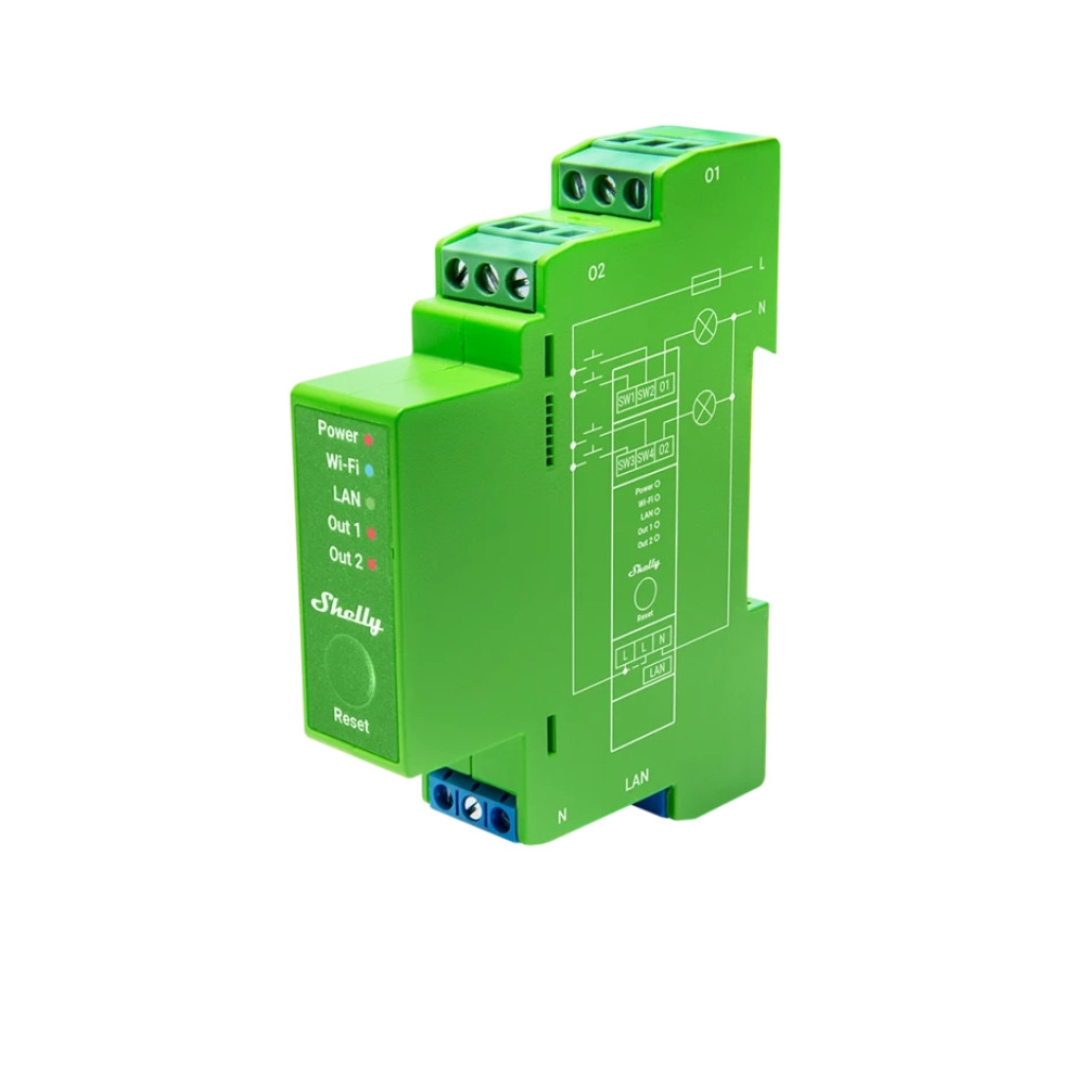 Shelly PRO Dimmer 2PM, DIN-sínes, 2 áramkörös okos Dimmer (WiFi + Ethernet + Bluetooth) fényerőszabályzó|kapcsolórelé|fogyasztásmérő FG3800235268179 Shelly PRO Dimmer 2PM, DIN-sínes, 2 áramkörös okos Dimmer (WiFi + Ethernet + Bluetooth) fényerőszabályzó|kapcsolórelé|fogyasztásmérő FG3800235268179