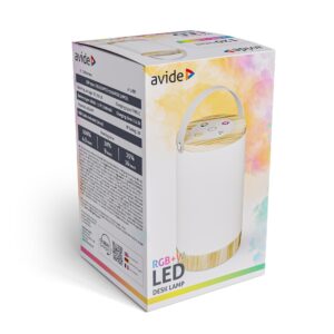 Avide LED Hordozható Asztali Lámpa RGB, Nyomógombos, Fa mintázat | BR (SKU:ALPDL-RGB-PB-N) LEDes