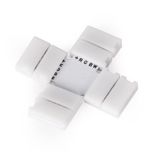 Avide LED Szalag 12-24V X elosztó elem, forr.mentes, RGB+W-5 eres, 12mm (10 db-os csom.) | BR (SKU:ALSA-XC-5P-5050-12MM-10) RGB+W