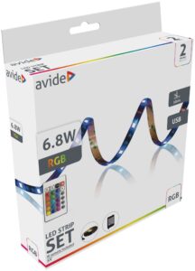 Avide LED Szalag Bliszter 5V SMD5050 30LED RGB IP65 2m + IR 24 táv. | BR (SKU:ALSBL5V24K-30RGB65) Szettek