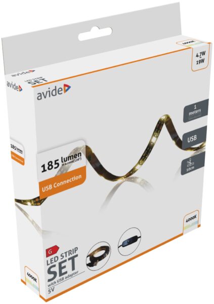 Avide LED Szalag Bliszter 5V SMD5050 30LED NW IP65 1m | BR (SKU:ALSBL5VMSB-30NW65) Szettek