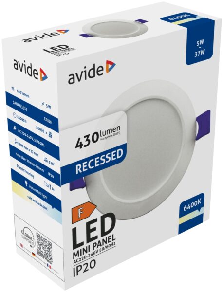 Avide LED Beépíthető Kerek Mennyezeti Lámpa Műanyag 5W CW 6400K | BR (SKU:AMRPCW-R-5W-PC) Kerek Avide LED Beépíthető Kerek Mennyezeti Lámpa Műanyag 5W CW 6400K | BR (SKU:AMRPCW-R-5W-PC) Kerek