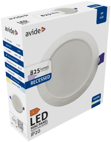 Avide LED Beépíthető Kerek Mennyezeti Lámpa Műanyag 12W NW 4000K | BR (SKU:AMRPNW-R-12W-PC) LED panelek
